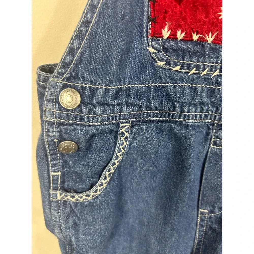 VTG 90s Baby Gap Denim Overalls Girls 18-24 Month Embroidered Patchwork Bibs Y2K